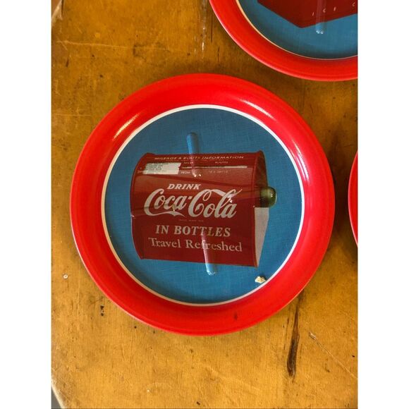 COCA COLA COASTERS TRAYS METAL SET OF 6 UNUSED COKE VINTAGE ADVERTISING 31/2" (5 - Picture 5 of 8